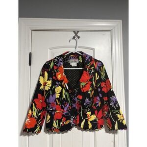 Carlisle Short Vintage Blazer Womens Size 2 Black Floral Jacket